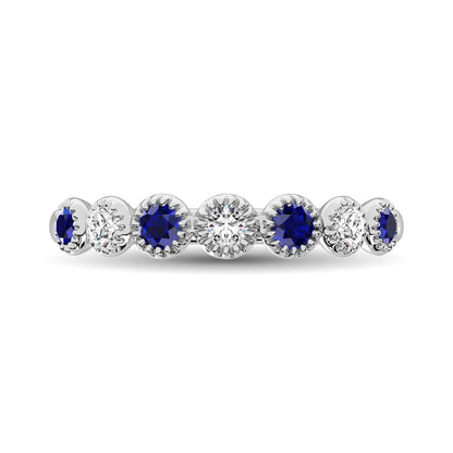 Diamond 1/5 Ct.Tw. And Blue Sapphire Stack Band in 14K White Gold ( 3 Diamond and 4 Blue Sapphire )