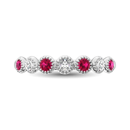 Diamond 1/5 Ct.Tw. And Ruby Stack Band in 14K White Gold ( 3 Diamond and 4 Ruby )