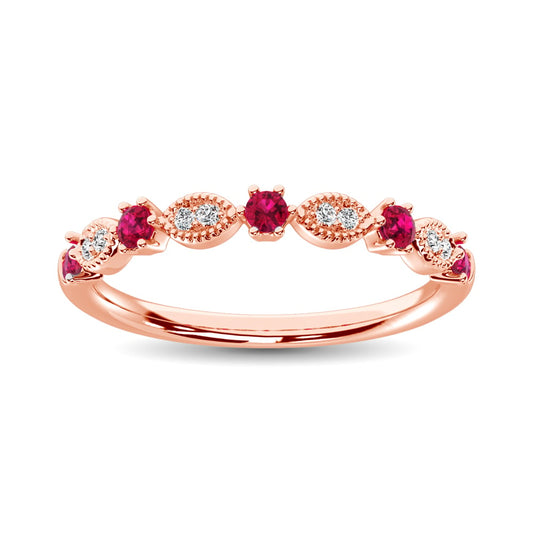 Diamond 1/3 Ct.Tw. And Ruby Stack Band in 14K Rose Gold ( 8 Diamond and 5 Ruby )