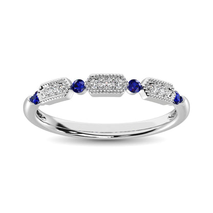 14K White Gold Alternate Diamond 1/5 Ct.tw and Blue Sapphire Ring