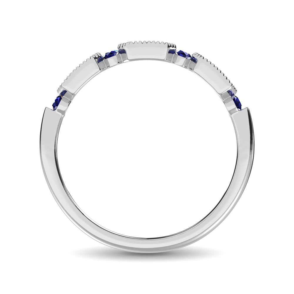 14K White Gold Alternate Diamond 1/5 Ct.tw and Blue Sapphire Ring