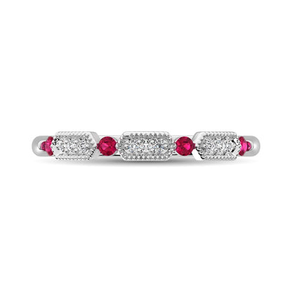 Diamond 1/5 Ct.Tw. And Ruby Stack Band in 14K White Gold ( 9 Diamond and 4 Ruby )