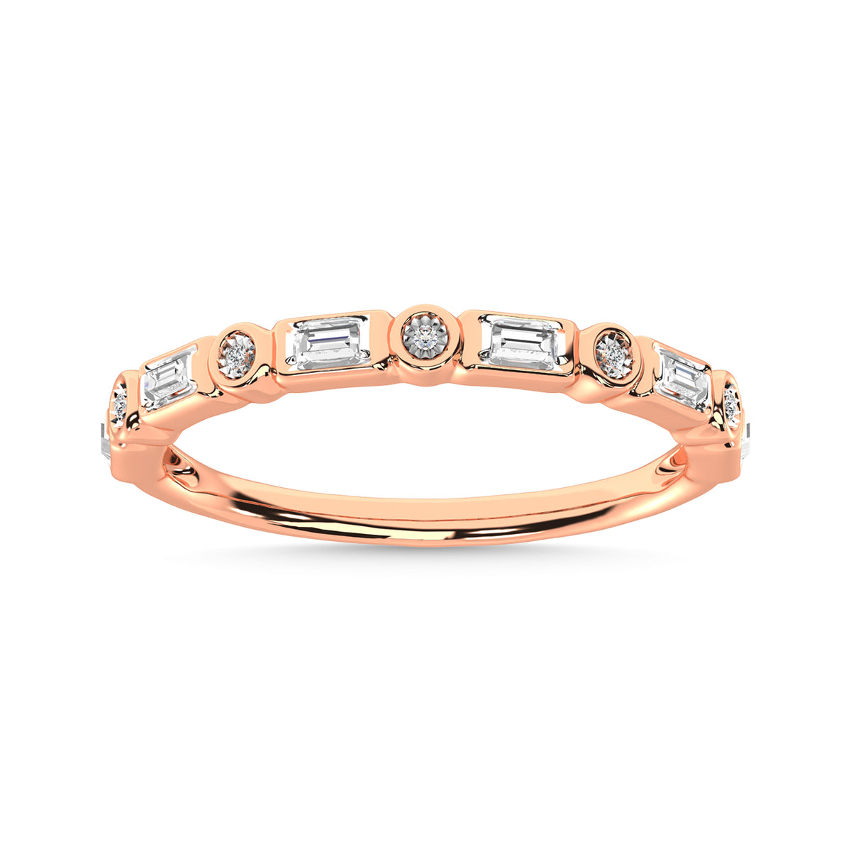 Diamond 1/8 Ct.Tw. Round and Baguette Stack Band in 14K Rose Gold