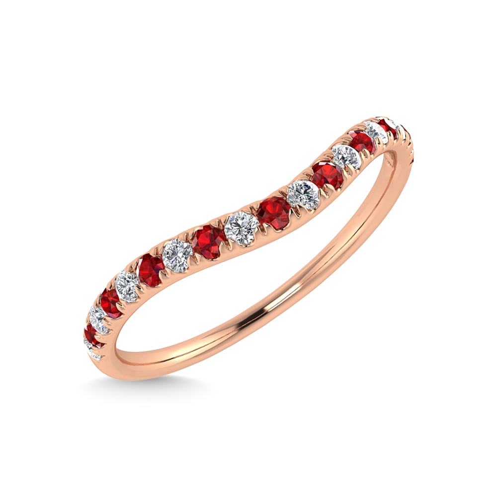 14K Rose Gold Ruby And Diamond 1/5 Ct.Tw. Curve Band
