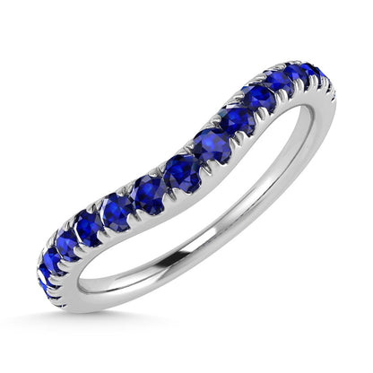 14K White Gold 1/3 Ct.Tw. Blue Sapphire Curve Band