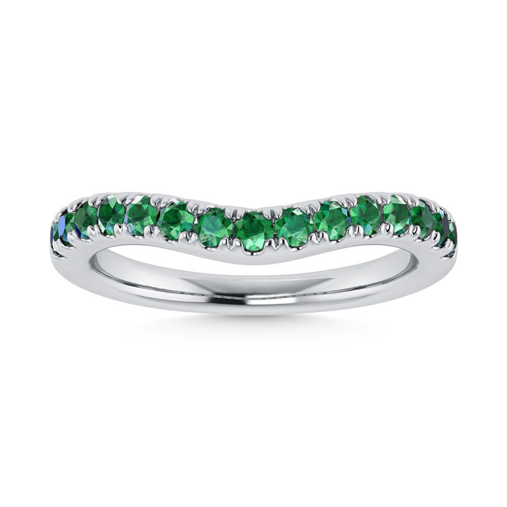 14K White Gold Emerald 3/8 Ct.Tw. Curve Band
