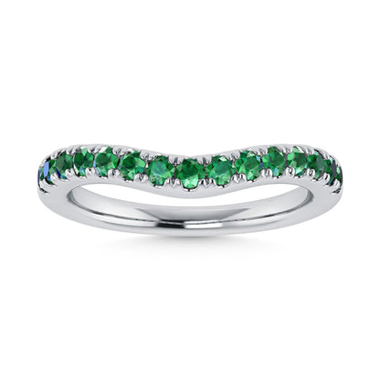 14K White Gold Emerald 3/8 Ct.Tw. Curve Band