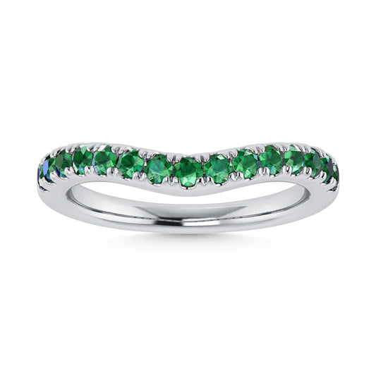 14K White Gold Emerald 3/8 Ct.Tw. Curve Band