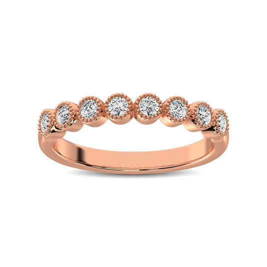 Diamond 1/4 Ct.tw Stackable Bezel Band with Beaded Setting in 14K Rose Gold