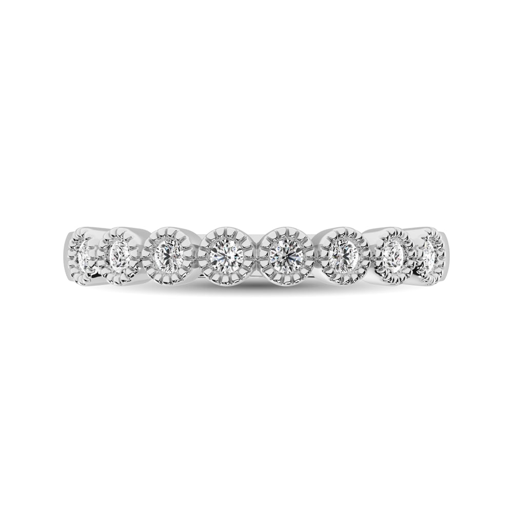 Diamond 1/4 Ct.tw Stackable Bezel Band with Beaded Setting in 14K White Gold