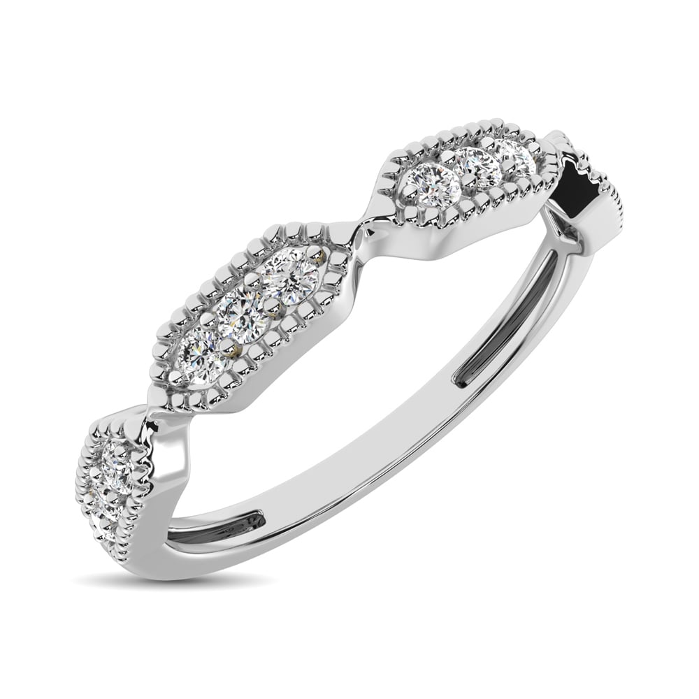 Beaded Style Band set with 1/6 Ct.tw Diamond in 14K White Gold