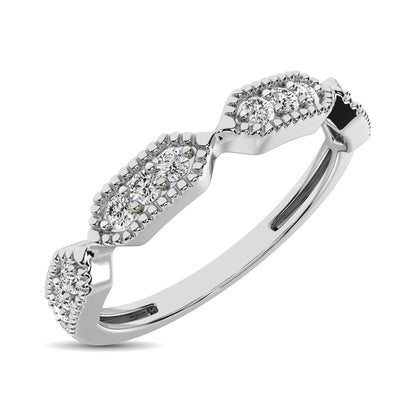 Beaded Style Band set with 1/6 Ct.tw Diamond in 14K White Gold