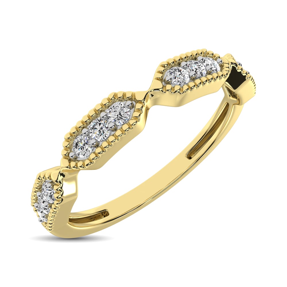Beaded Style Band set with 1/6 Ct.tw Diamond in 14K Yellow Gold