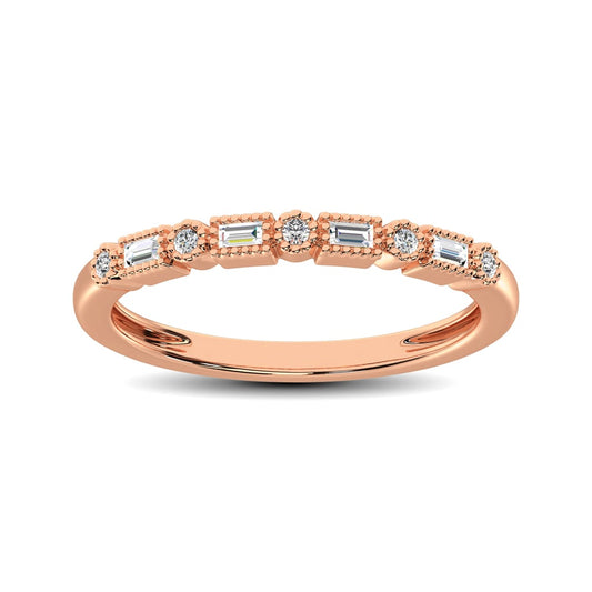 14K Rose Gold 1/10 Ct.tw Round and Tapper Diamond Band Ring