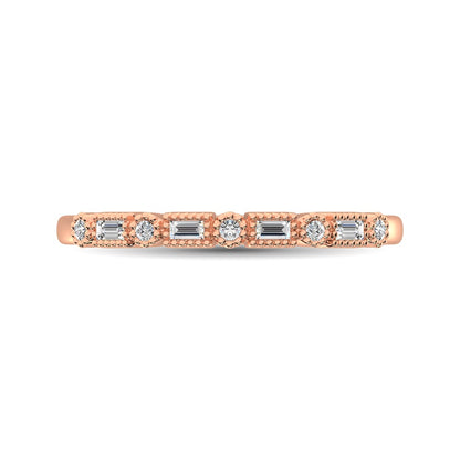 14K Rose Gold 1/10 Ct.tw Round and Tapper Diamond Band Ring