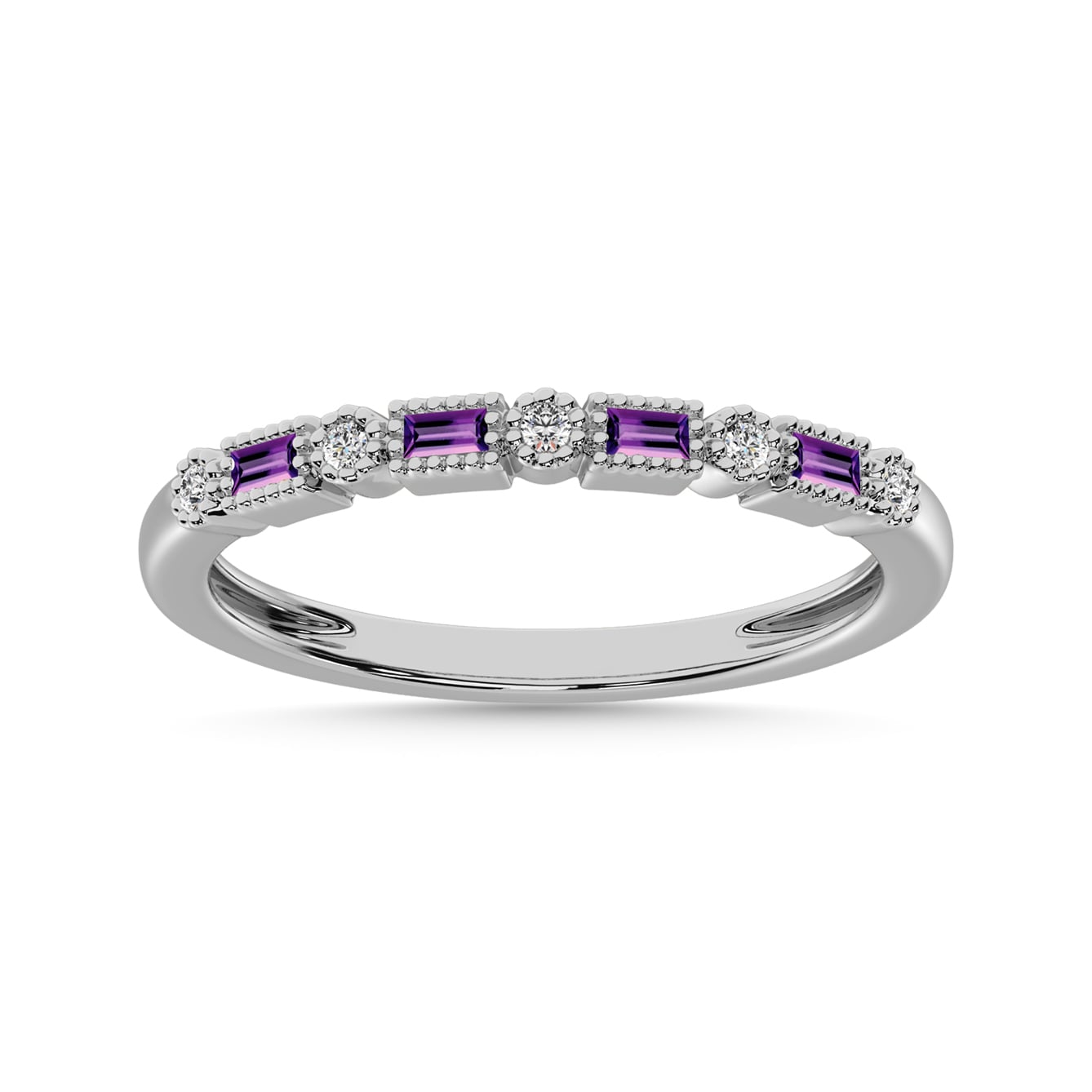 Amethyst and Alternate Diamond 1/4 Ct.Tw. Stack Band in 10K White Gold