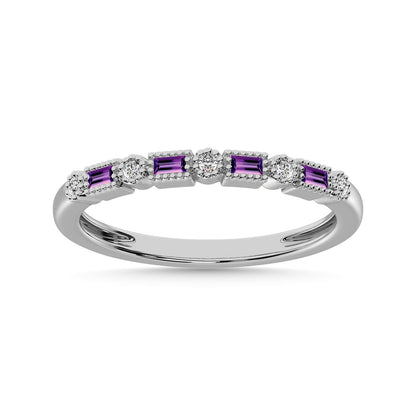 Amethyst and Alternate Diamond 1/4 Ct.Tw. Stack Band in 10K White Gold