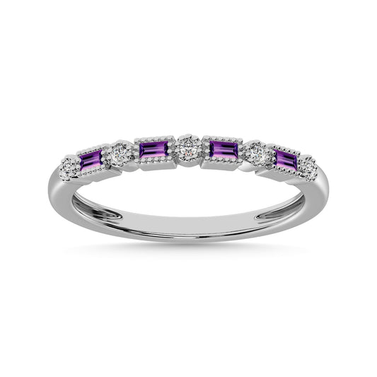 Amethyst and Alternate Diamond 1/4 Ct.Tw. Stack Band in 10K White Gold