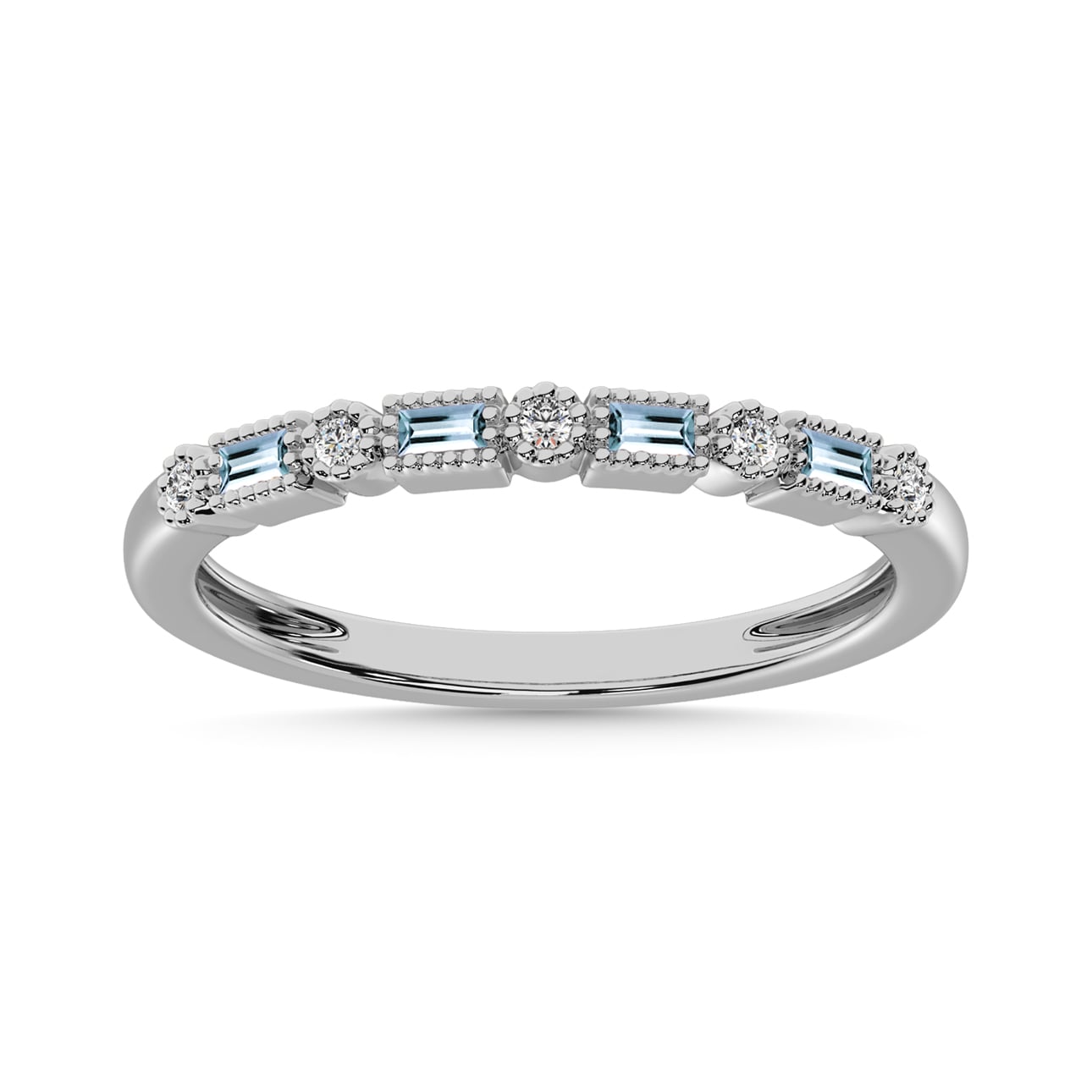 Aquamarine and Alternate Diamond 1/4 Ct.Tw. Stack Band in 10K White Gold