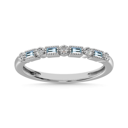 Aquamarine and Alternate Diamond 1/4 Ct.Tw. Stack Band in 10K White Gold