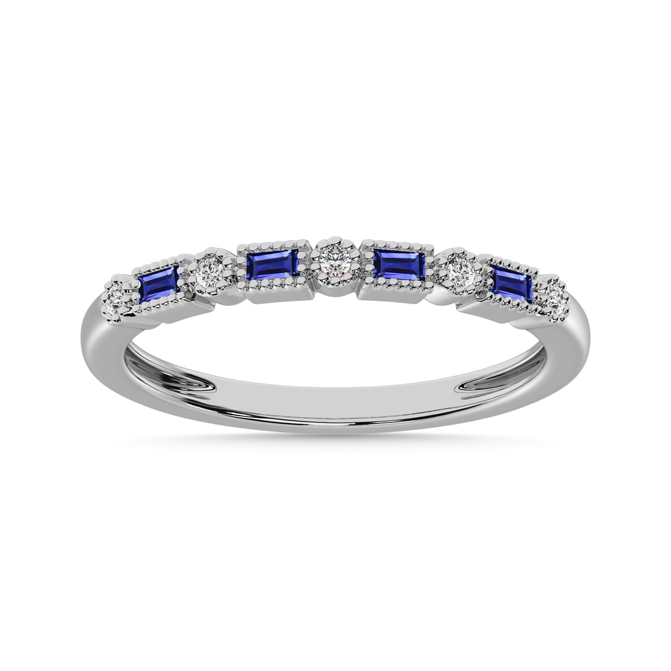 Blue Sapphire and Alternate Diamond 1/3 Ct.Tw. Stack Band in 10K White Gold