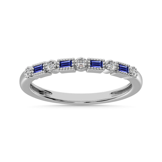 Blue Sapphire and Alternate Diamond 1/3 Ct.Tw. Stack Band in 10K White Gold