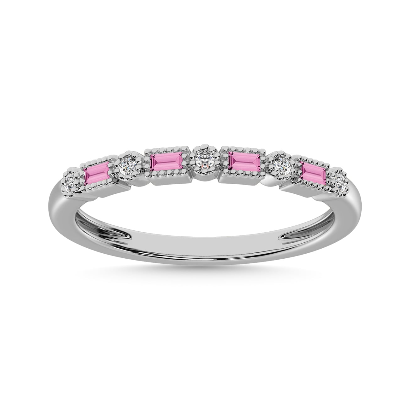 Pink Sapphire and Alternate Diamond 1/3 Ct.Tw. Stack Band in 10K White Gold