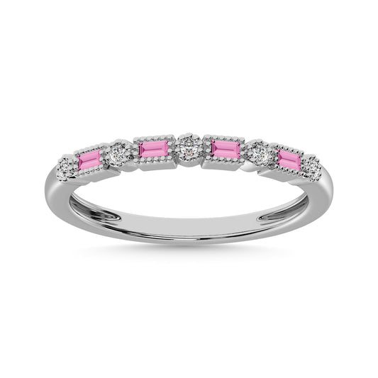 Pink Sapphire and Alternate Diamond 1/3 Ct.Tw. Stack Band in 10K White Gold