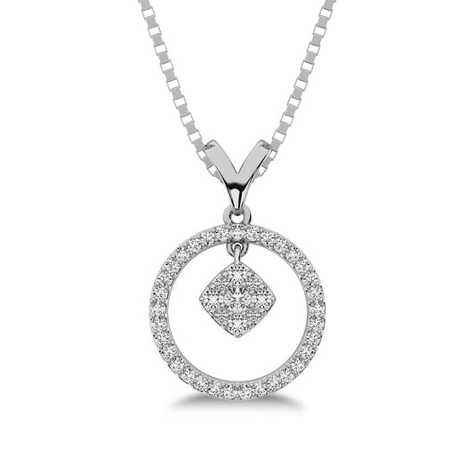 10K White Gold 1/4 Ct.Tw. Diamond Circle Dangler Pendant