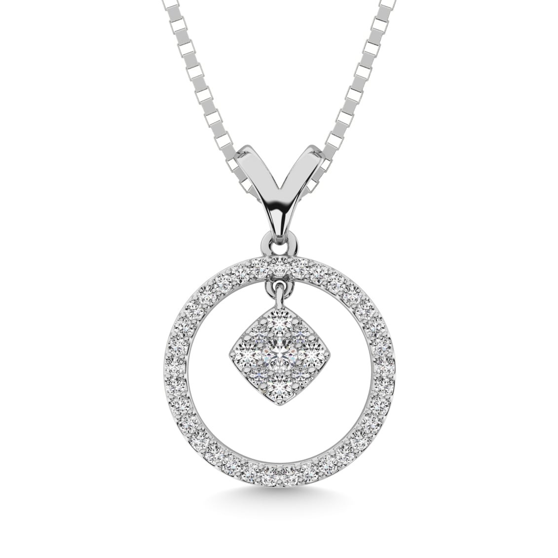 10K White Gold 1/4 Ct.Tw. Diamond Circle Dangler Pendant