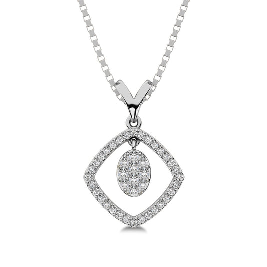 10K White Gold 1/4 Ct.Tw. Diamond Square Shape Pendant with Dangler