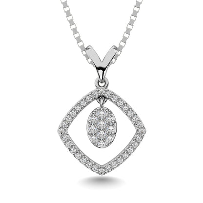 10K White Gold 1/4 Ct.Tw. Diamond Square Shape Pendant with Dangler