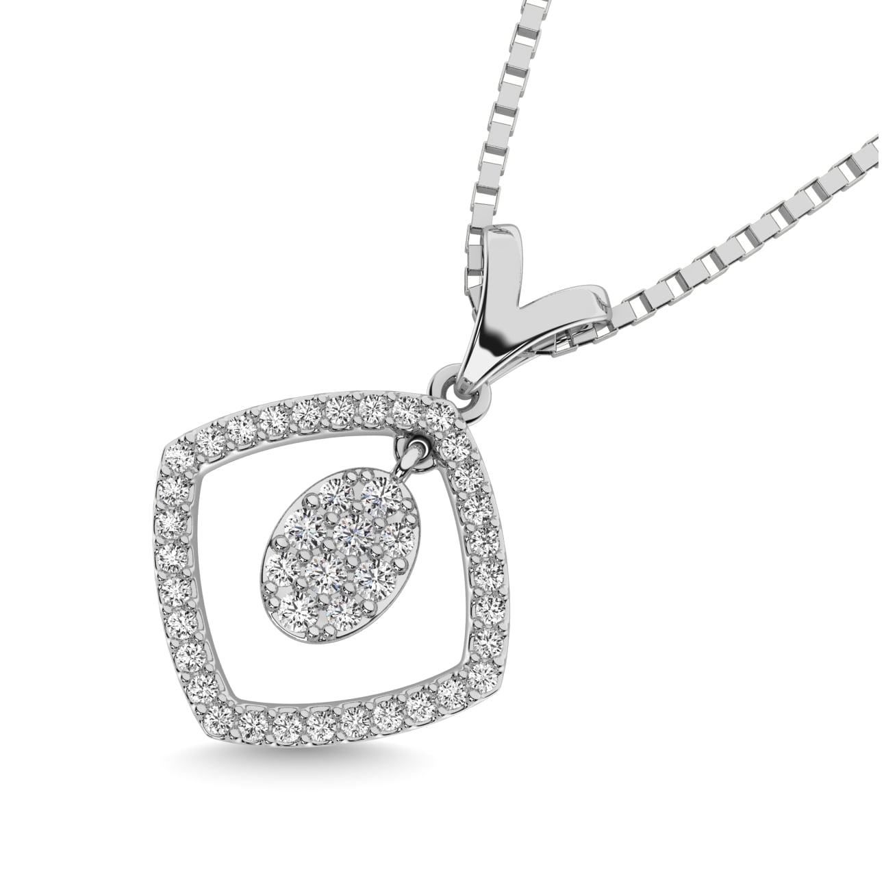 10K White Gold 1/4 Ct.Tw. Diamond Square Shape Pendant with Dangler