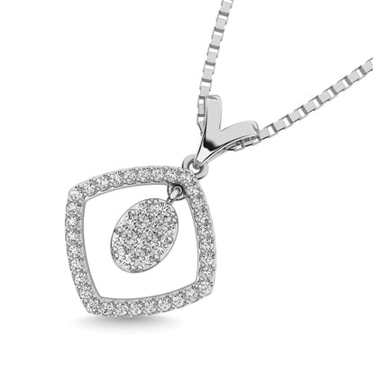 10K White Gold 1/4 Ct.Tw. Diamond Square Shape Pendant with Dangler