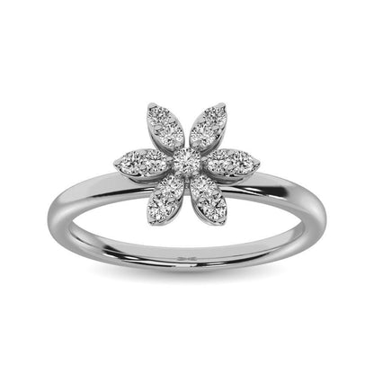 10K White Gold 1/4 Ct.tw Diamond Flower Ring