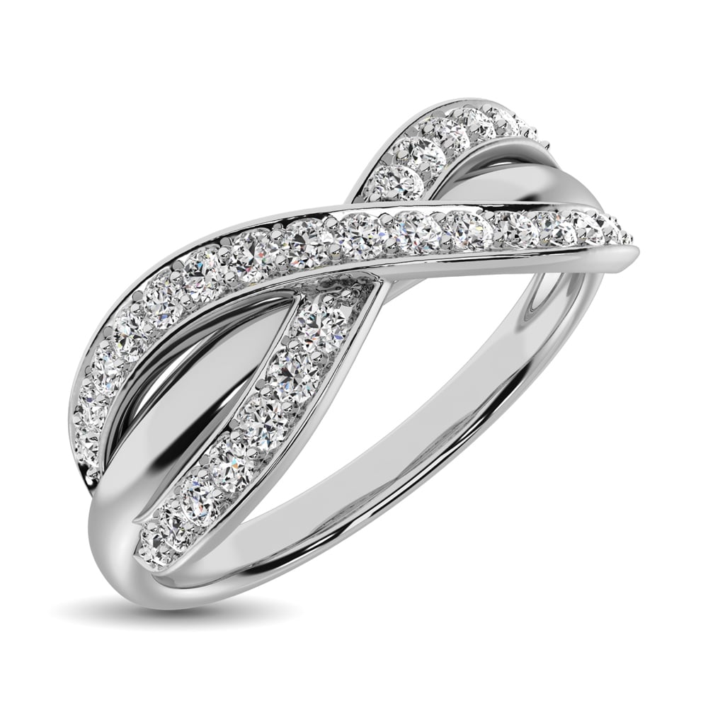 10K White Gold 1/4 Ct.Tw. Diamond Cross Over Ring