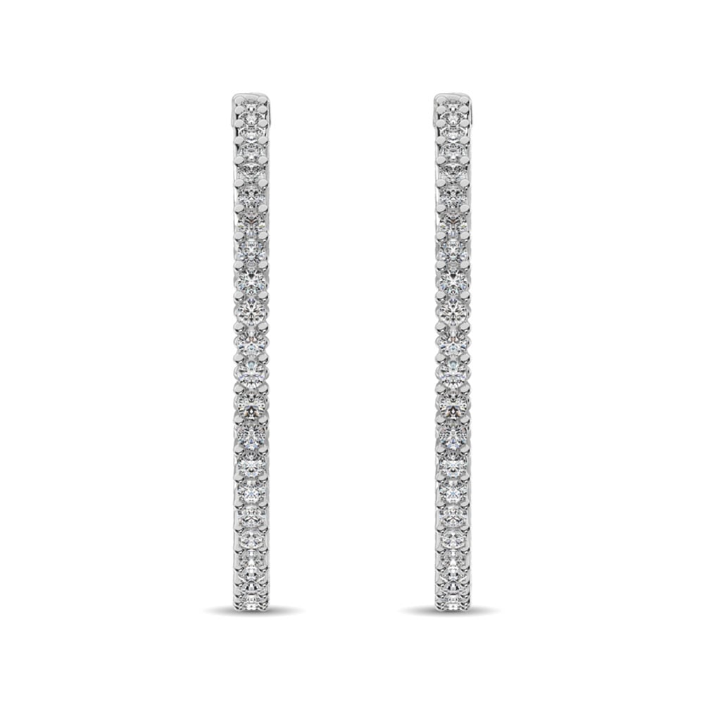 14K White Gold Diamond 2 2/5 Ct.Tw. In and Out Hoop Earrings