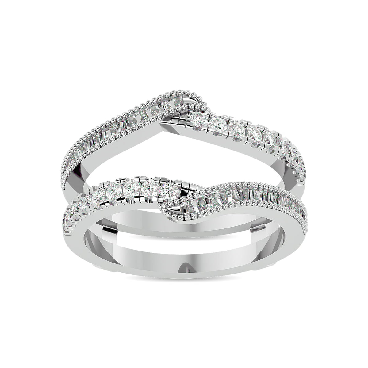 Diamond 1/2 Ct.tw Round and Tapper Guard Ring in 14K White Gold