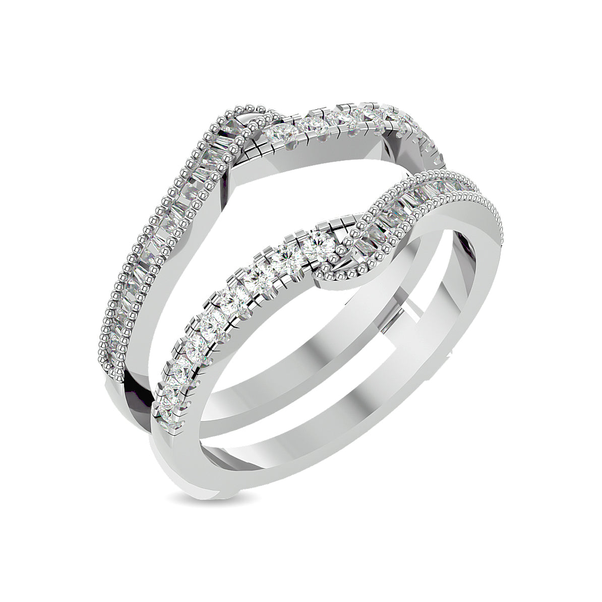 Diamond 1/2 Ct.tw Round and Tapper Guard Ring in 14K White Gold