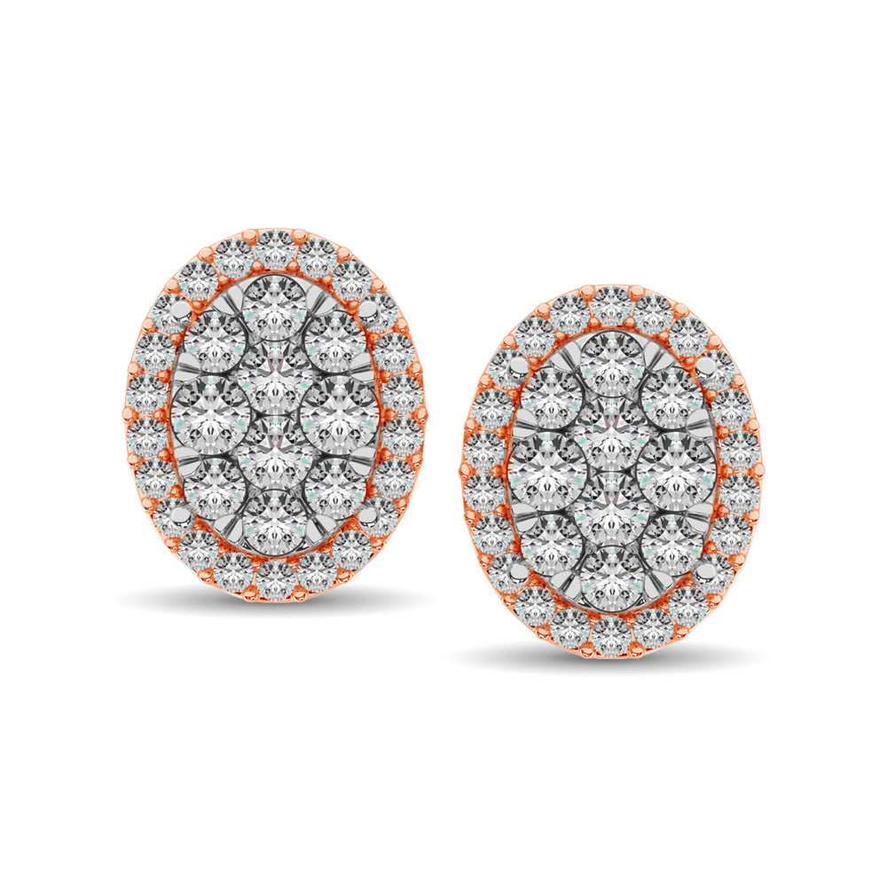Diamond 3/4 Ct.tw Oval Shape Earrings in 14K Rose Gold