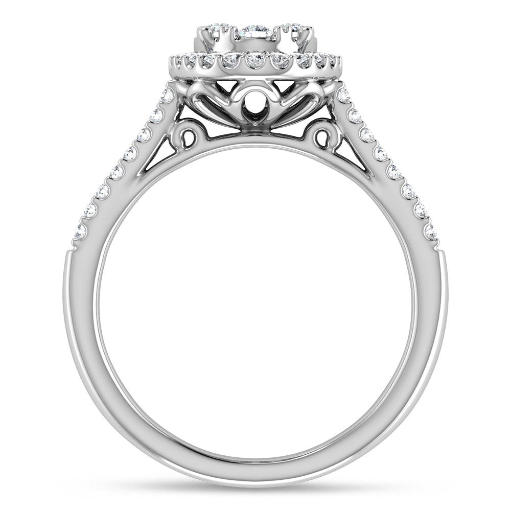 Diamond 3/4 Ct.tw Round Cut Oval Shape Engagement Ring in 14K White Gold
