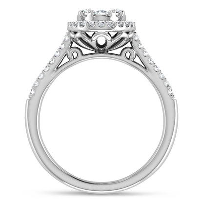 Diamond 3/4 Ct.tw Round Cut Oval Shape Engagement Ring in 14K White Gold