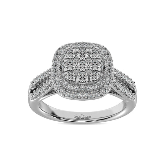 Diamond 3/4 Ct.tw Round Cut Double Halo Engagement Ring in 14K White Gold