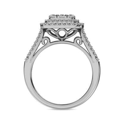 Diamond 3/4 Ct.tw Round Cut Double Halo Engagement Ring in 14K White Gold