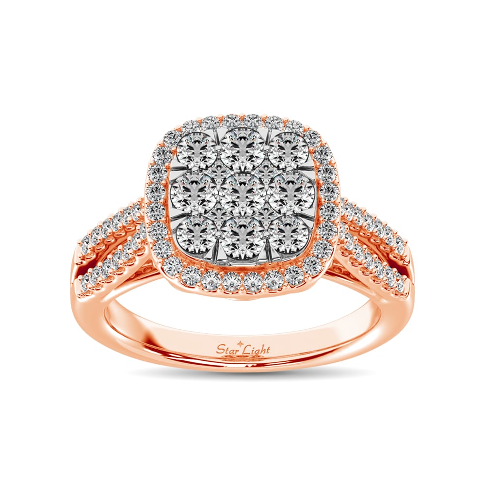 Diamond 1 1/2 Ct.tw Two Row Shank Halo Engagement Ring in 14K Rose Gold