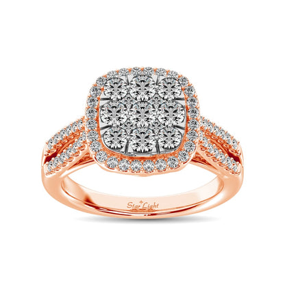 Diamond 1 1/2 Ct.tw Two Row Shank Halo Engagement Ring in 14K Rose Gold