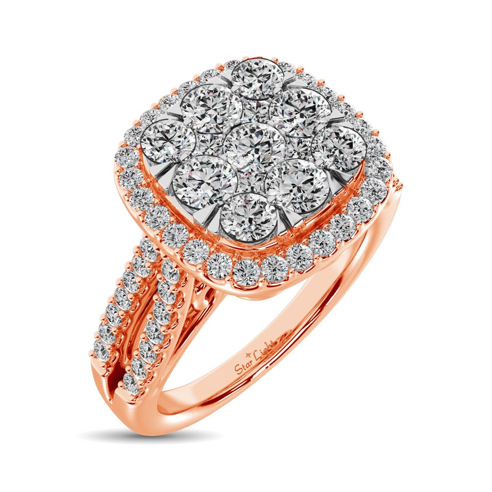 Diamond 1 1/2 Ct.tw Two Row Shank Halo Engagement Ring in 14K Rose Gold