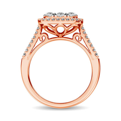Diamond 1 1/2 Ct.tw Two Row Shank Halo Engagement Ring in 14K Rose Gold