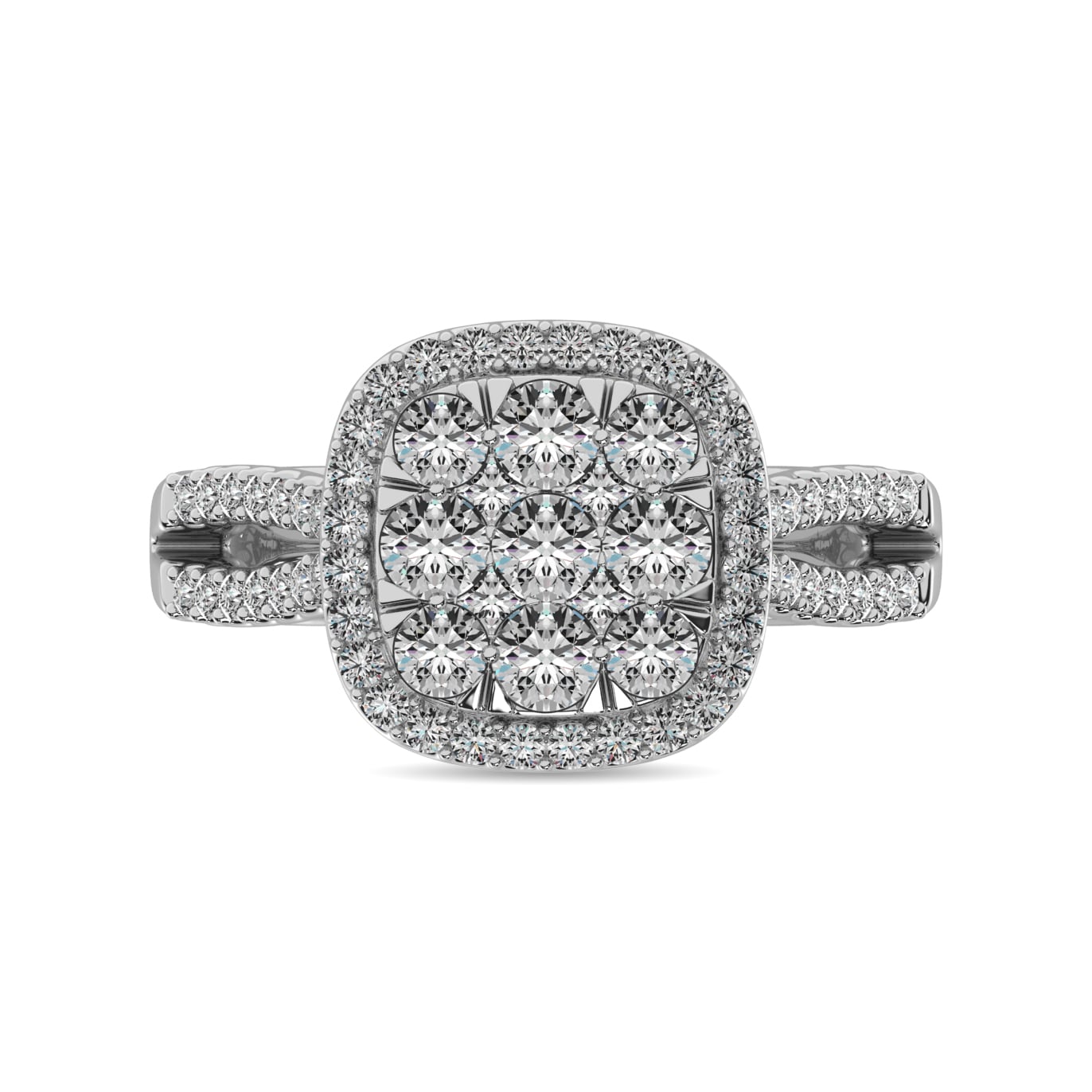 Diamond 1 1/2 Ct.tw Two Row Shank Halo Engagement Ring in 14K White Gold