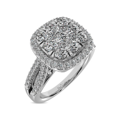 Diamond 1 1/2 Ct.tw Two Row Shank Halo Engagement Ring in 14K White Gold